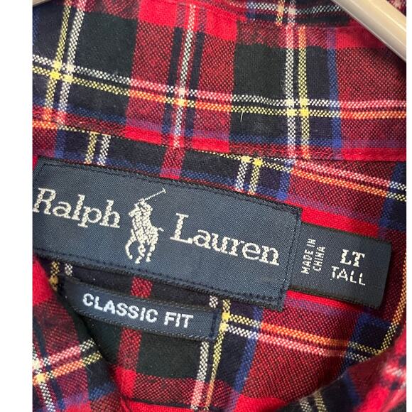 Ralph Lauren Men's L Tall Red/Black Plaid Long Sleeve Button Down Flannel Shirt - Picture 2 of 6
